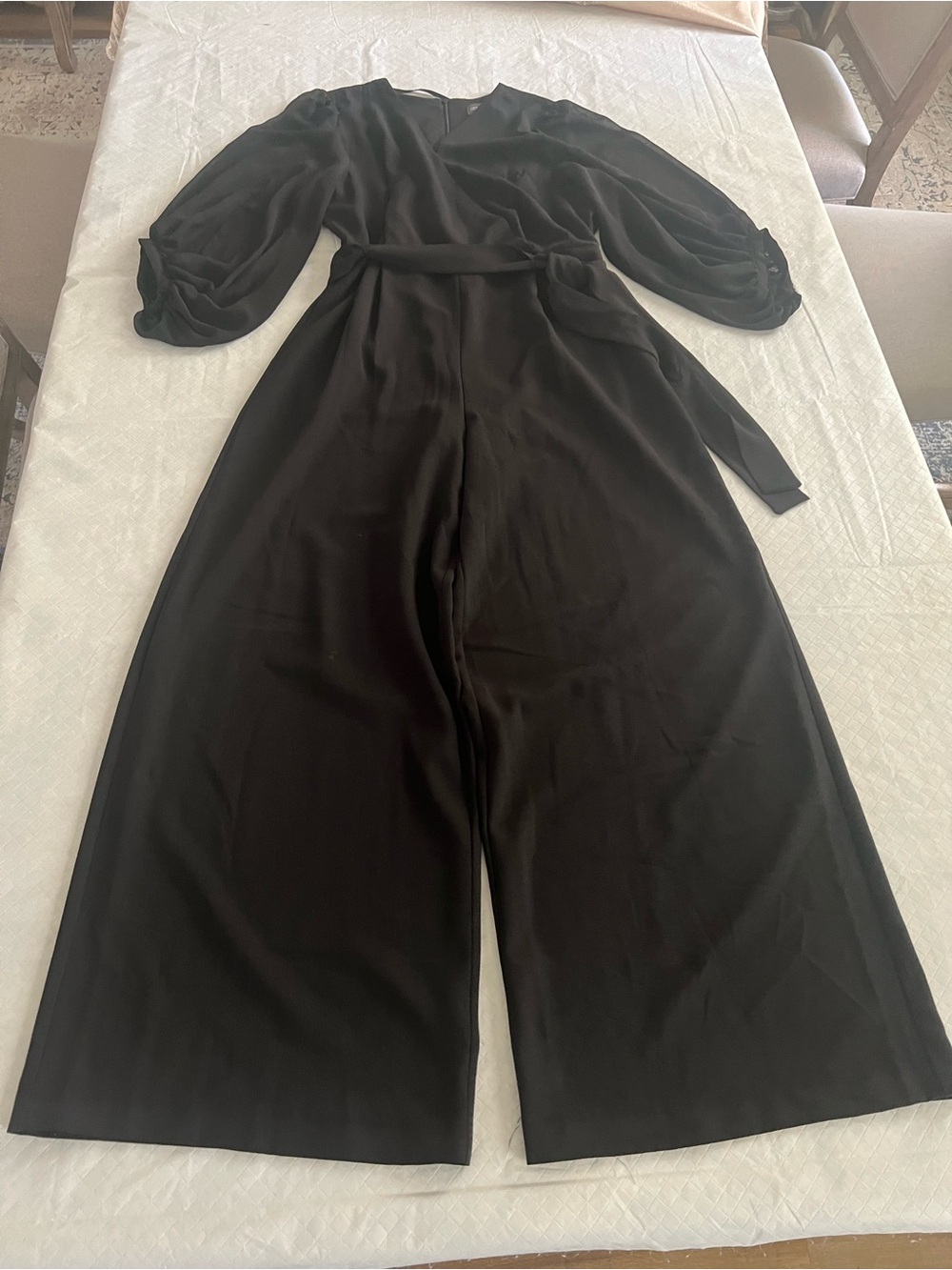 Donna Ricco Black Long-Sleeve Wide-Leg Jumpsuit